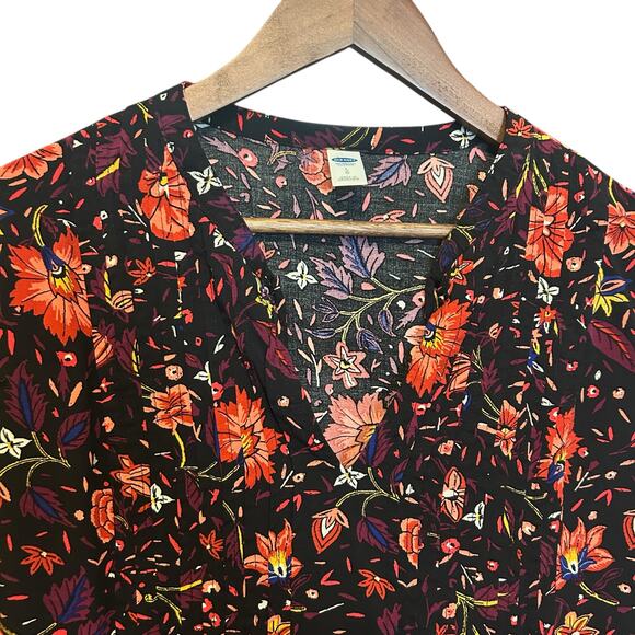 Old Navy Women Shift Dress L Black Abstract Floral Boho Cottagecore Whimsigoth - Picture 4 of 10